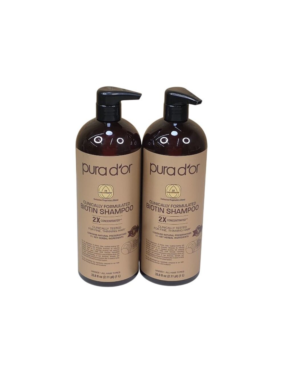 Pura Dor 2 Pack Fine Thinning Hair Biotin Shampoo Jumbo 33oz Clinical Formula